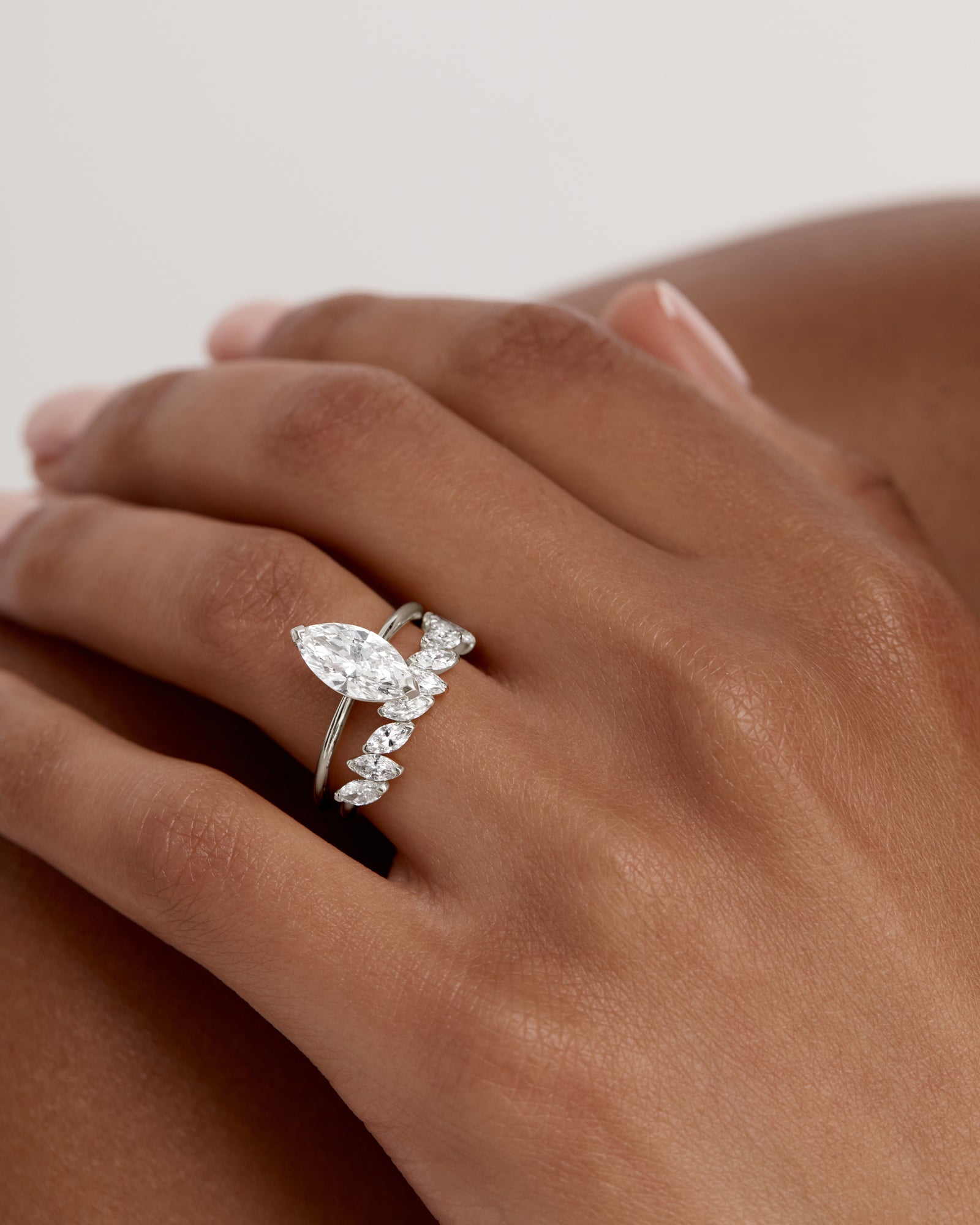 Solitaire Marquise Wedding Set White Gold Marquise Cut CZ