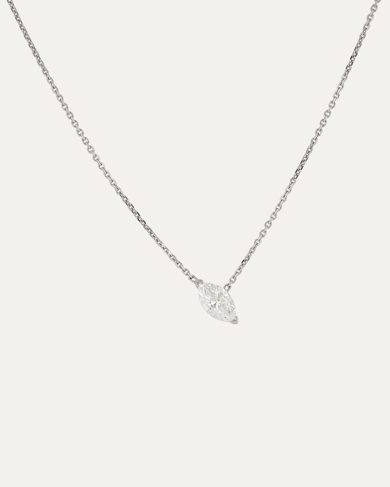 SARAH & SEBASTIAN Solitaire Marquise Diamond Necklace in White Gold — detail view