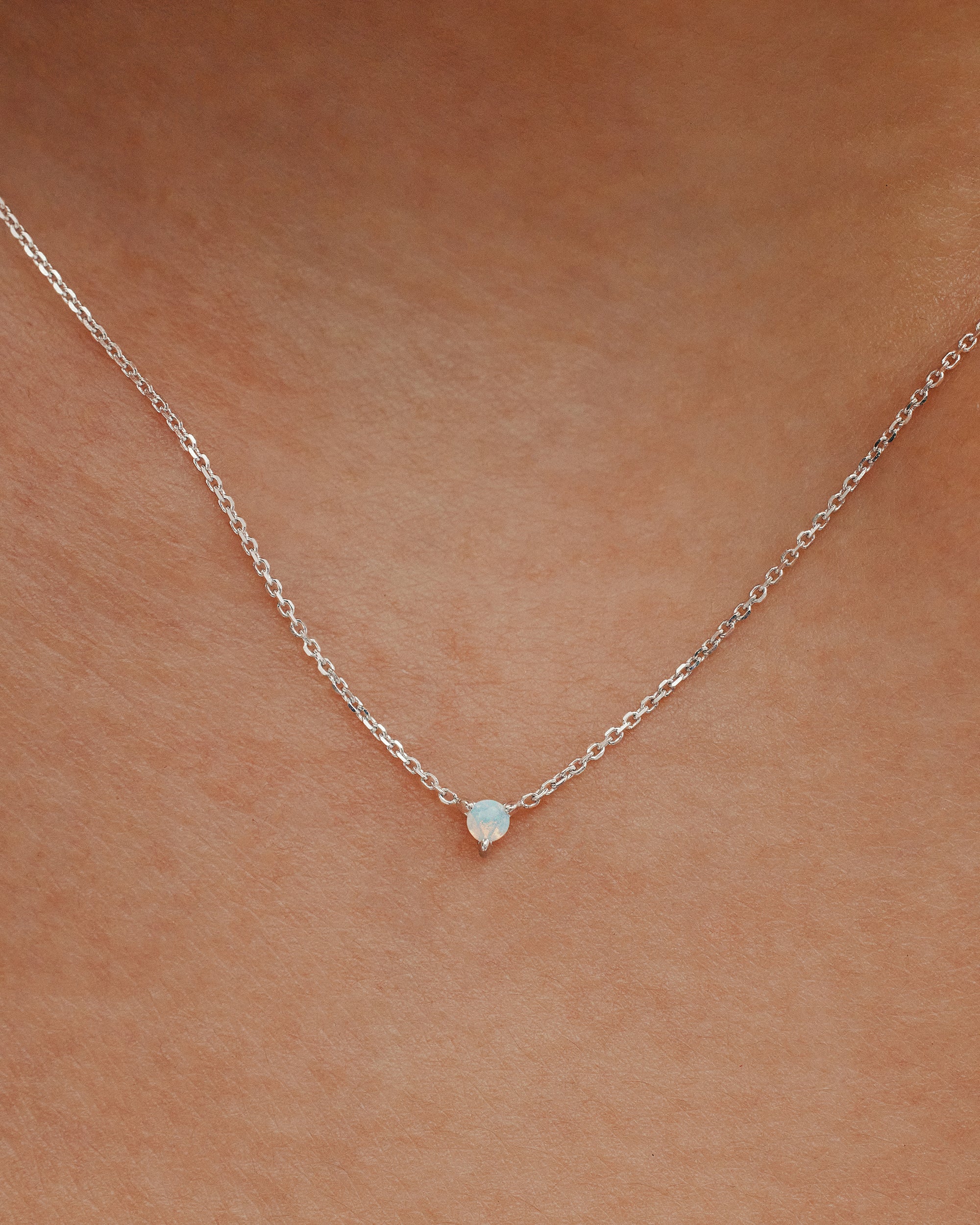 The Petite Opal Birthstone Necklace | White Gold | Sarah