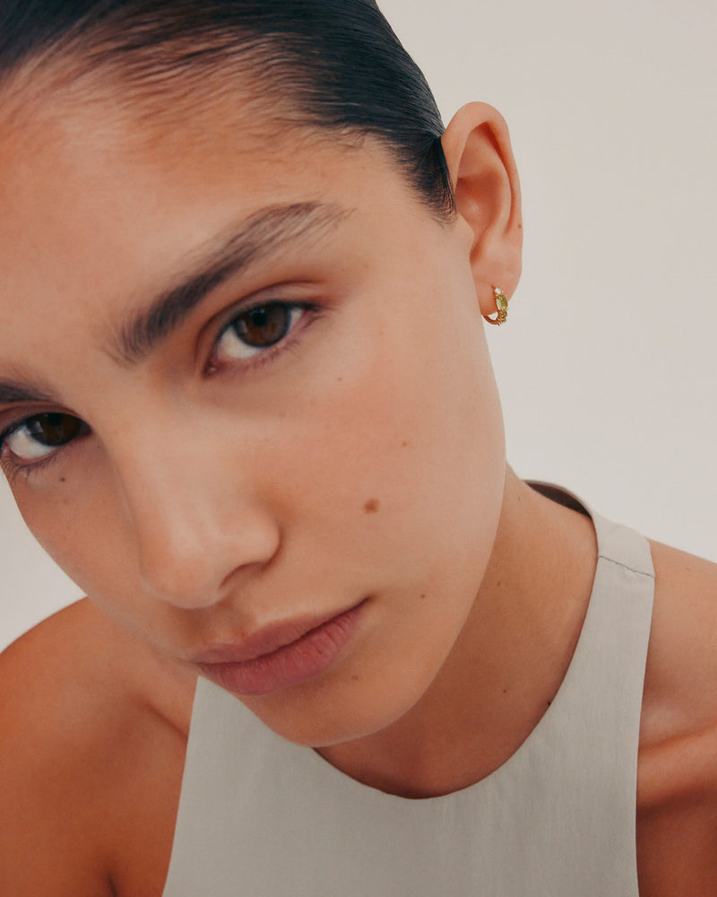 Sand Diamond Peridot Hoops