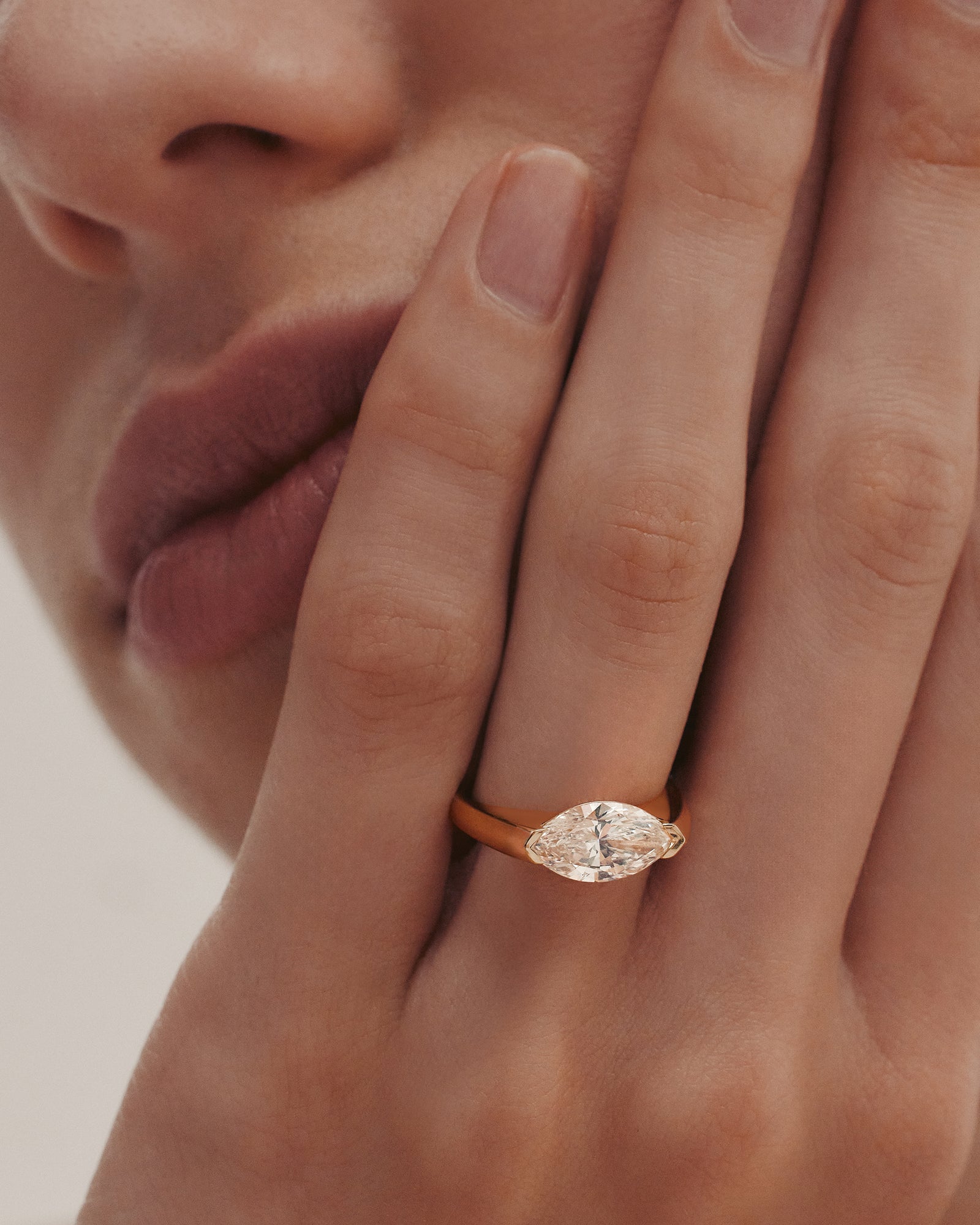 Suspense™ Marquise Dimaond Ring Yellow Gold Sarah Sebastian