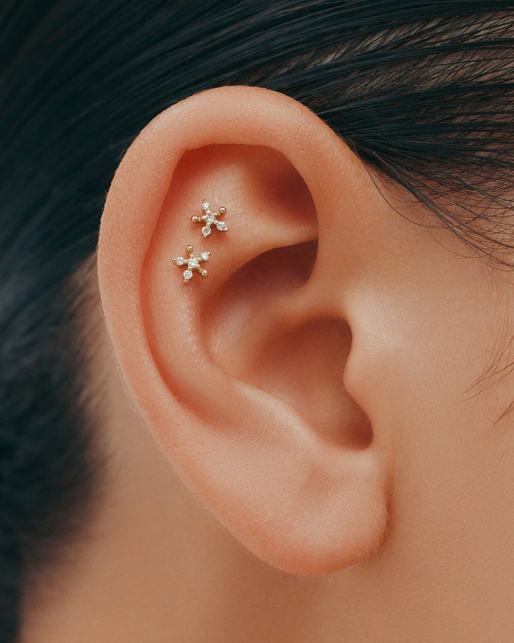 Helix Earrings Upper Ear Ring Gold Triple Star Cartilage Earring