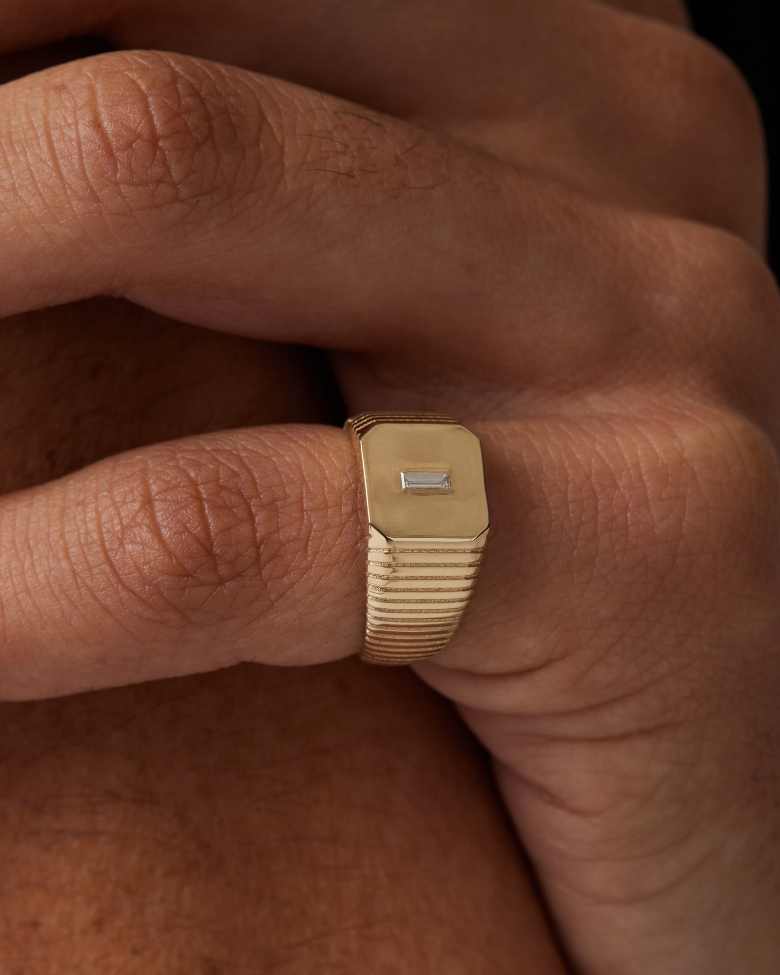 Traction Diamond Signet Ring Yellow Gold Sarah Sebastian