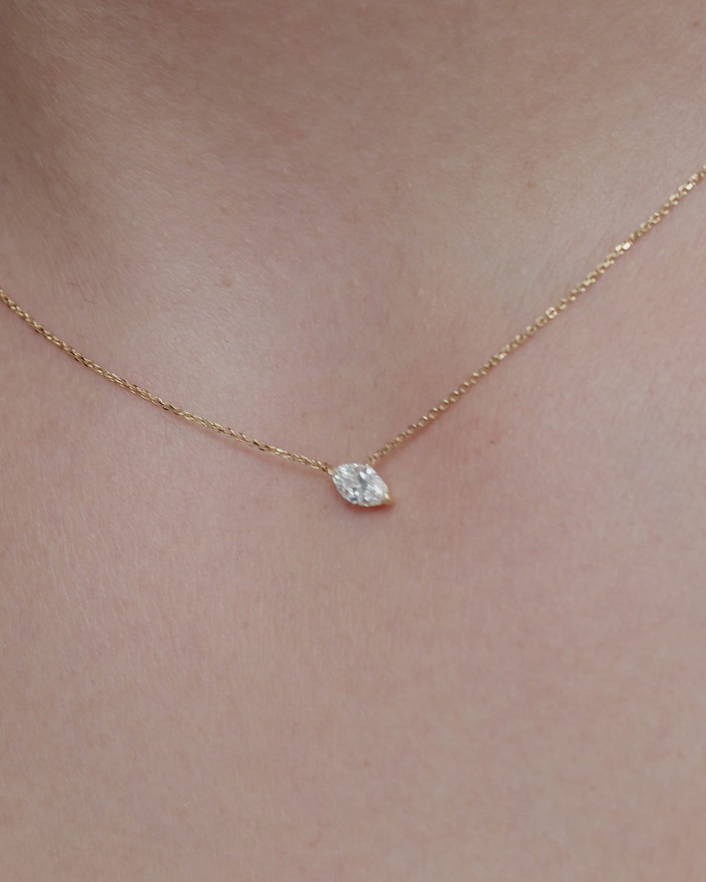 SARAH & SEBASTIAN Solitaire Marquise Diamond Necklace in Yellow Gold — detail view