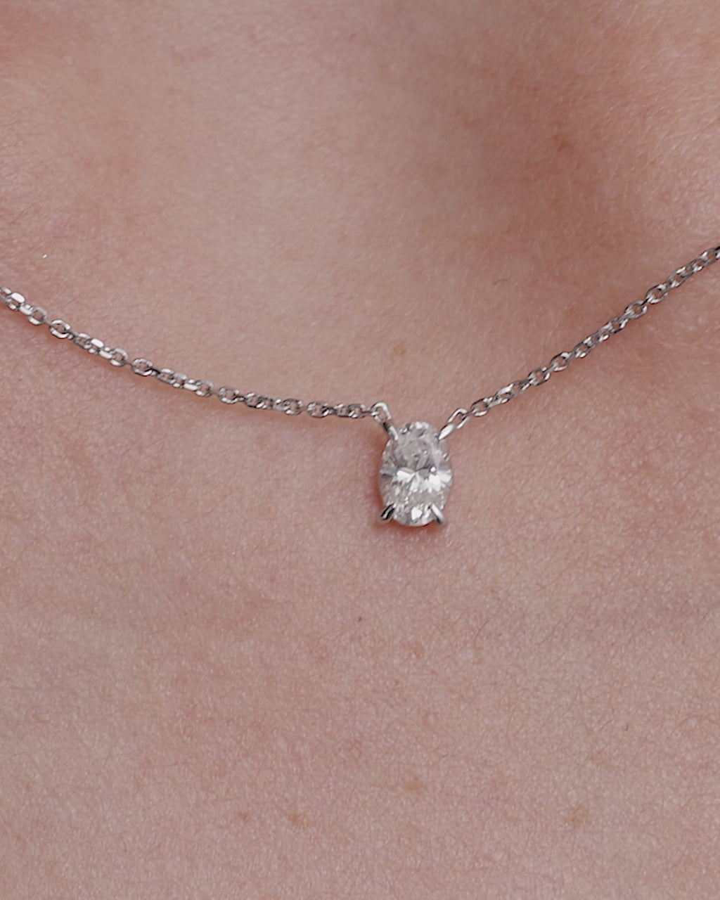 SARAH & SEBASTIAN Solitaire Oval Diamond Necklace in White Gold — detail view
