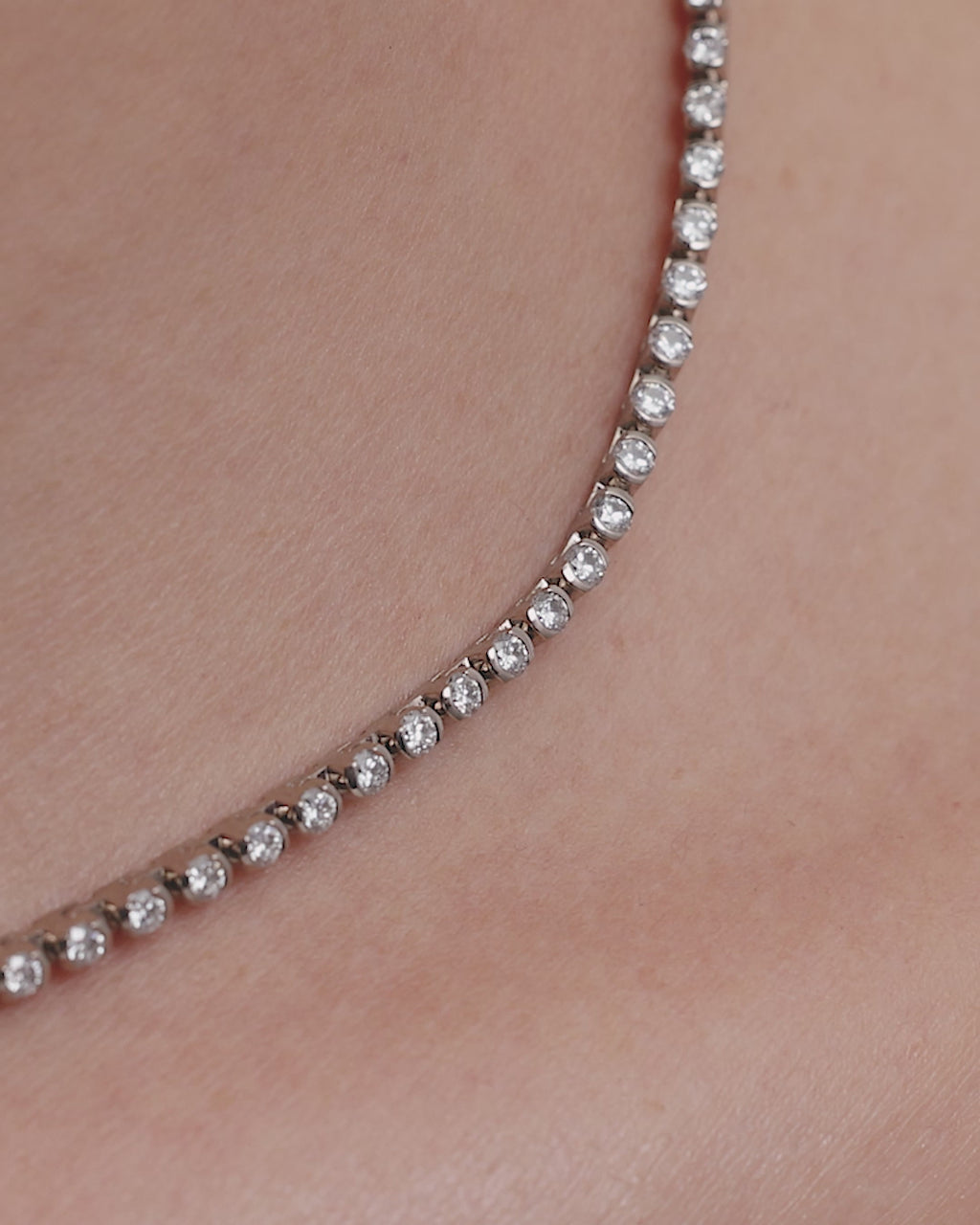 SARAH & SEBASTIAN Petite Tennis Necklace in White Gold — detail view