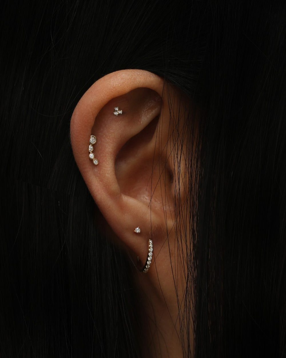 Trio Diamond Cartilage Earring Yellow Gold Sarah Sebastian